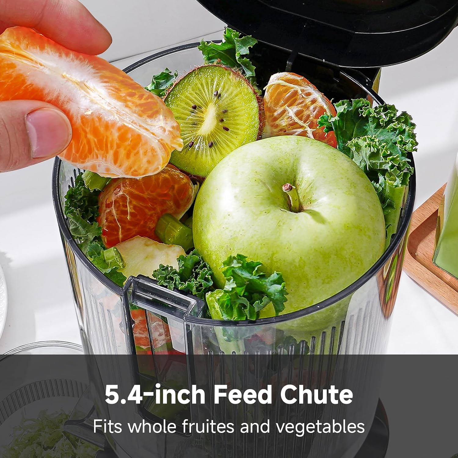 Cold Press Juicer Machine, 5.4" Wide Self-Feeding Chute For Whole Fruits & Vegetables, Masticating Juice Extractor With Large Auger & Triple Strainers, High Juice Yield, Easy To Clean
