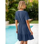 Simplee Womens Summer Denim Dress Casual Short Sleeve Tiered Mini Jean Dresses Western Cowgirl Country Outfits With Pockets