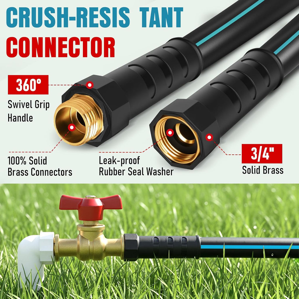 Garden Hose 25 Ft X 5/8" With Nozzle, Water Hose Heavy Duty Flexible, Lightweight Kink-Less Hybrid Hose With Swivel Handle, Male To Female Fittings