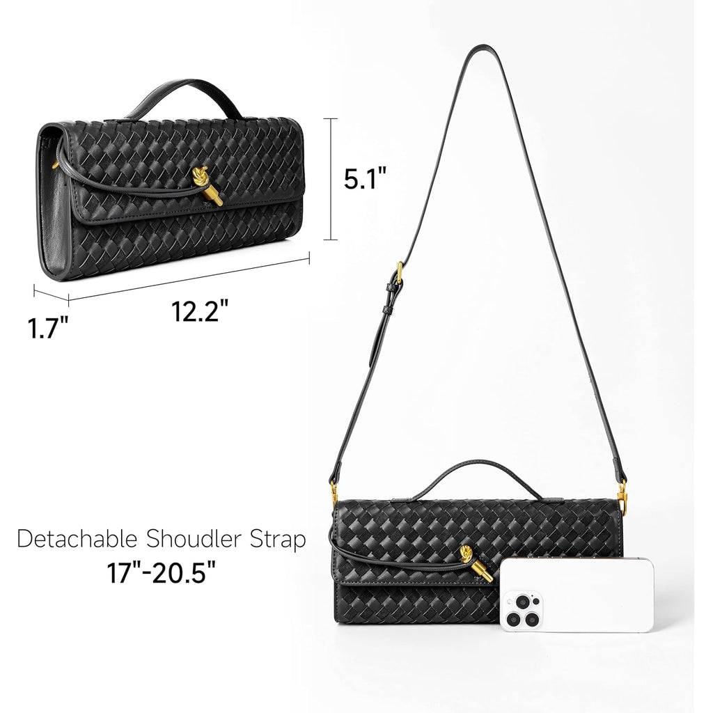 Joryin Woven Purse for Women Evening Clutch Woven Leather & Suede Handbags Crossbody Bag Suede Purse Formal Evening Bag
