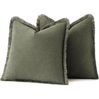 Miulee Decorative Throw Pillow Covers Neutral Linen Fringe Throw Pillows Set Of 2 Olive Green Boho Farmhouse Cushion Covers With Tassels For Couch Sofa Bed Living Room Spring Home Decor 20X20 Inch