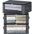 Homehacks Storage 3-Pack Clothes Organizer Storage Bags Foldable Storage Box With Large Clear Window Sturdy Handles For Closet, Dorm, Pillows, Bedding, Clothes, Blankets, 35L, Gray