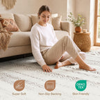5X7 Area Rugs Living Room Rug: Washable Boho Rugs With Non Slip Backing Large Soft Indoor Stain Resistant Carpet For Bedroom Farmhouse Dining Room Lightweight Home Decor Brown/Cream