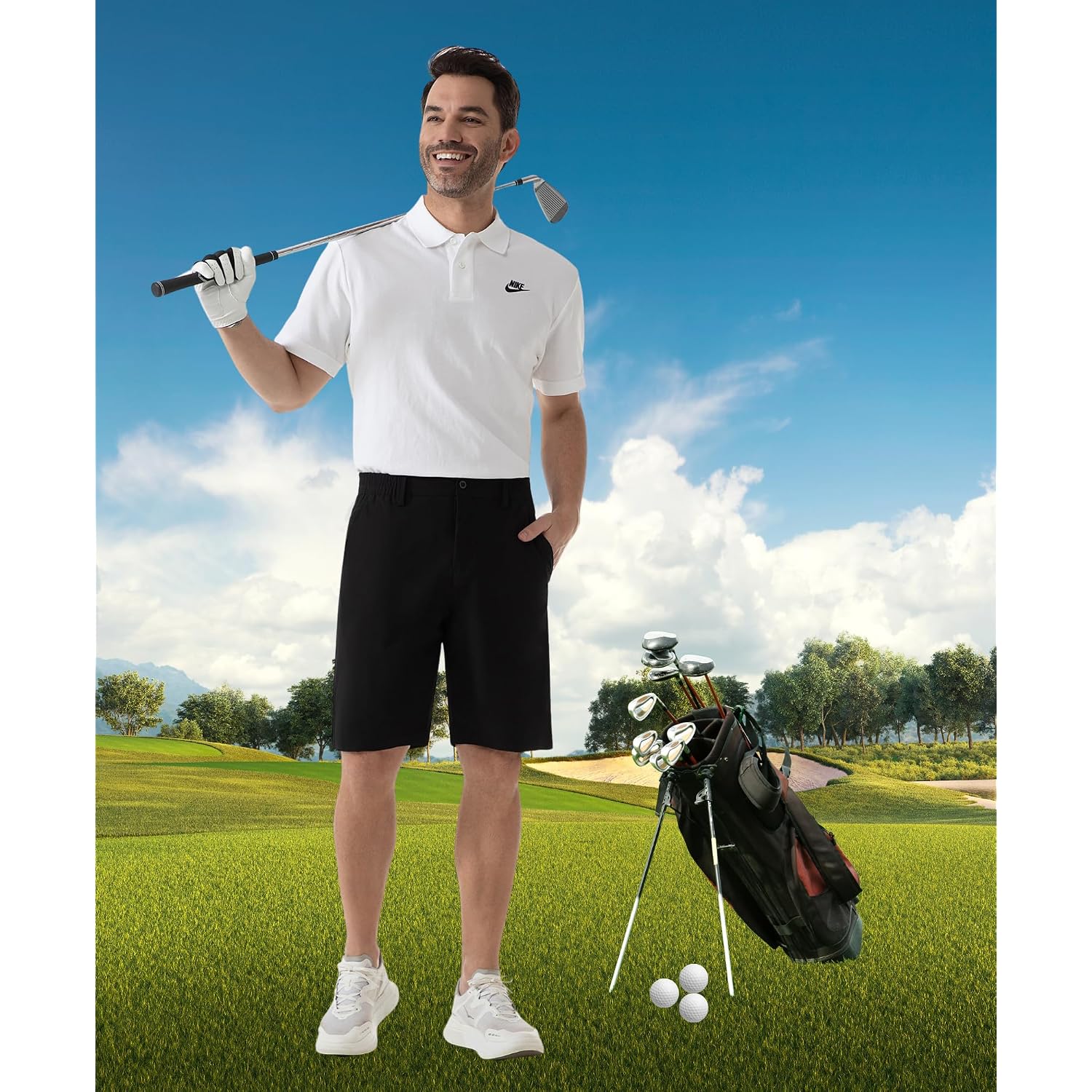 Six Islands Men'S Golf Hybrid Shorts 9 Inch Inseam With Pockets Quick Dry Stretch Flat Front Casual Work Dress Shorts For Men