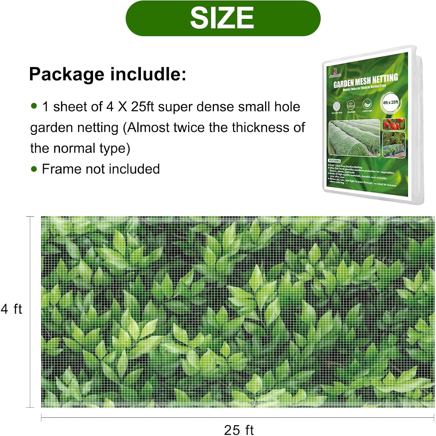 Garden Netting, Jevrench Durable Ultra Fine Garden Netting, Garden Plant Cover Row Cover Makes Plants, Vegetables, Fruits, And Flowers Grow Better (4Ft X 25Ft)