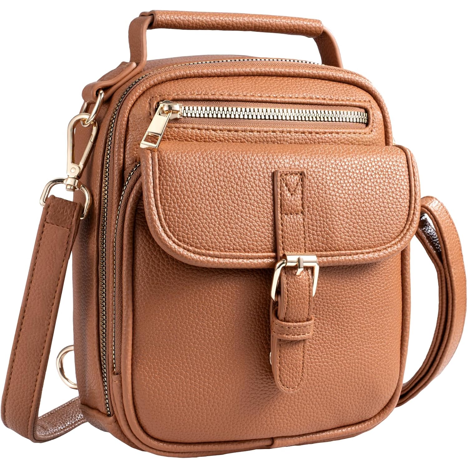 Vegan Leather Crossbody Bag For Women With 2 Straps, Small Messenger Bag With Anti Theft Zipper Pocket Vintage Shoulder Bag