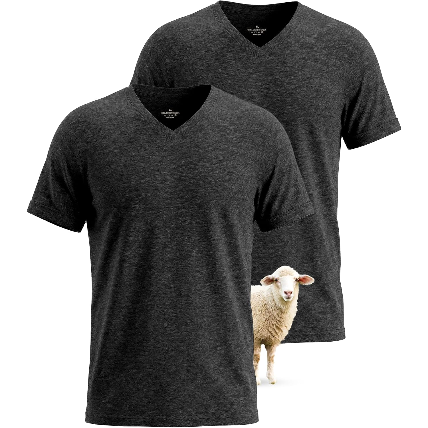 2 Pack Merino Wool T Shirts For Men, V-Neck Wool Base Layer, Breathable Undershirt For Travel, Fitness