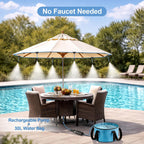 Portable Misting System For Outdoor Cooling, 23 Ft Misters For Outside Patio With Rechargeable Pump, 30L Water Bag, 6 Adjustable Nozzles For Tent, Canopy, Backyard, Umbrella And Camping