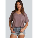 WIHOLL Womens Oversized Tshirts Summer Tops 2025 Short Sleeve V Neck Shirts Outfits Plus Size Clothes 1-brown Coffee