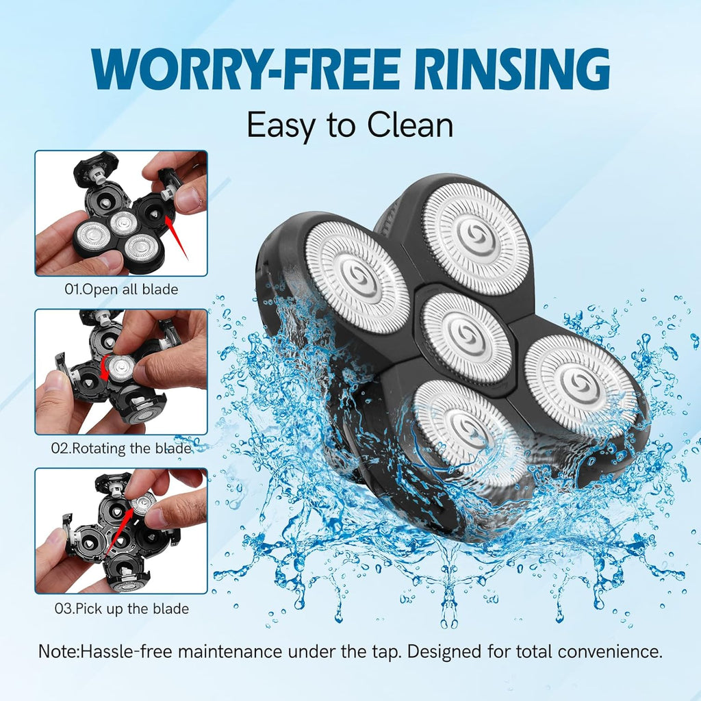 5 Pack Replacement Blades for Freebird Head Shaver | 5-Blade Electric Razor Refills for Bald Men Freedom Grooming + 1 Cleaning Brush