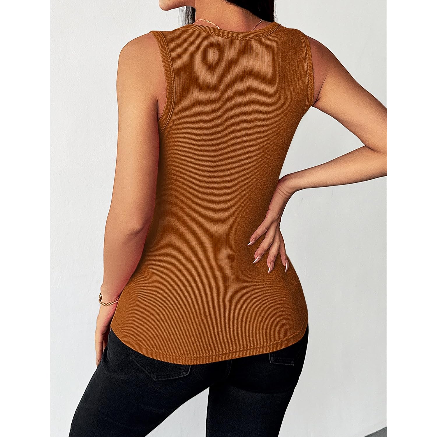 Zeagoo Womens Ribbed Tank Tops Square Neck Summer Tops Slim Fitted Spaghetti Strap Camisole Basic Sleeveless Layering Shirts
