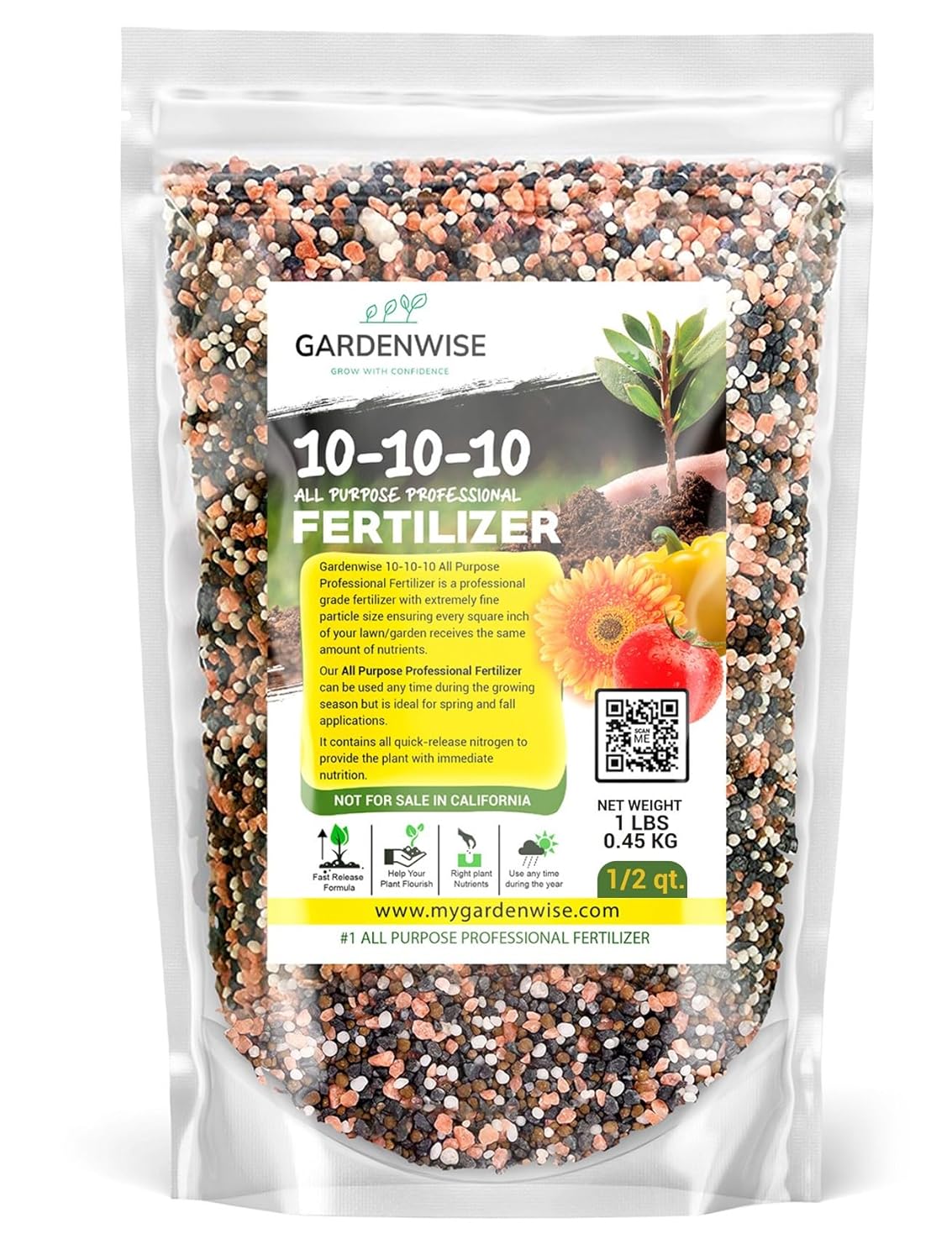 10-10-10 Plant Fertilizer Slow Release - 10 10 10 All Purpose Granular Garden Fertilizer For Vegetables, Tomato, Arborvitae, Shrubs, Rose, Flowers, Fruit, Fig Trees (1/2 Quart)