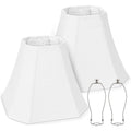 Lamp Shades Set Of 2, Includes Harps, White Medium Lampshades (6.5"X13"X10.8"), Classic Square Cut Corner Fabric Replacement Shade With Spider Fitter For Table Lamps, Classic Home Decor