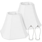 Lamp Shades Set Of 2, Includes Harps, White Medium Lampshades (6.5"X13"X10.8"), Classic Square Cut Corner Fabric Replacement Shade With Spider Fitter For Table Lamps, Classic Home Decor