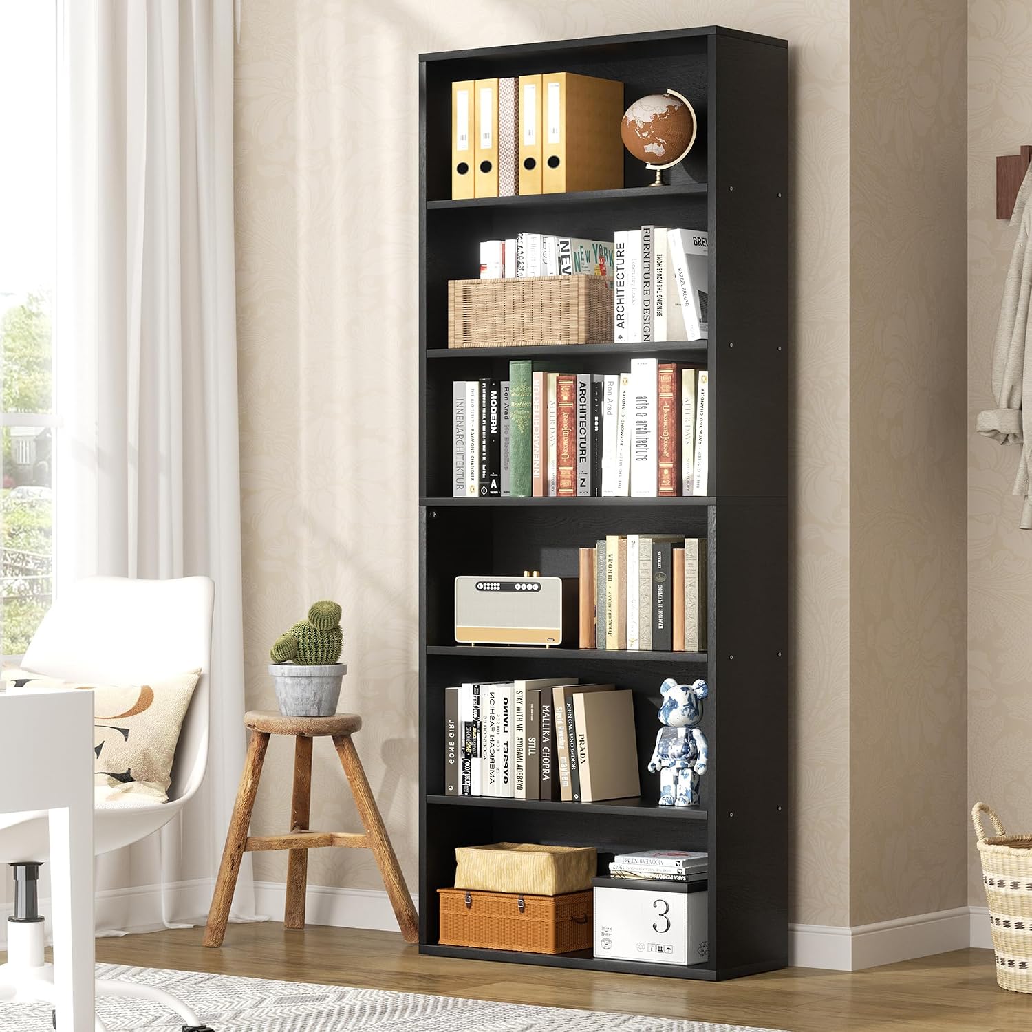 6-Tier Bookshelf, Modern Open Bookcase,6 Shelf Display Storage Shelves Floor Standing, 71 Inches Tall Shelves For Home Office, Black