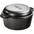 Lodge Cast Iron Double Dutch Oven 5 Quart - Pre-Seasoned 2-In-1 Cast Iron Cookware - Pot & Skillet Combo - Even Heat Retention - Oven-Safe, Versatile Pot