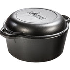 Lodge Cast Iron Double Dutch Oven 5 Quart - Pre-Seasoned 2-In-1 Cast Iron Cookware - Pot & Skillet Combo - Even Heat Retention - Oven-Safe, Versatile Pot