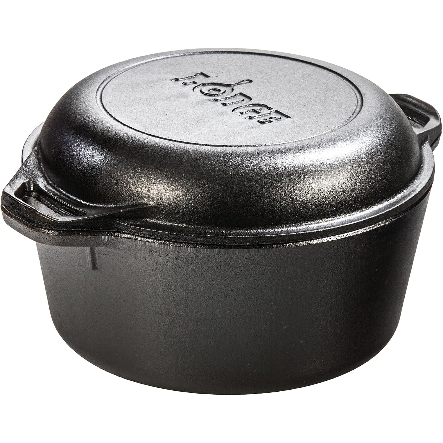 Lodge Cast Iron Double Dutch Oven 5 Quart - Pre-Seasoned 2-In-1 Cast Iron Cookware - Pot & Skillet Combo - Even Heat Retention - Oven-Safe, Versatile Pot