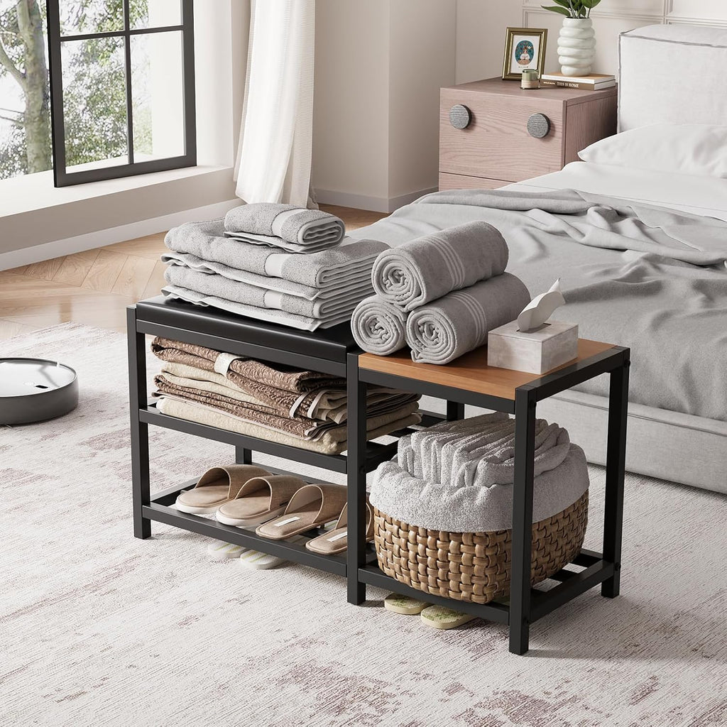 Shoe Bench,Shoe Organizer，Holds Up To 570 Lb，12 X 30.7 X 17.3Inches，3-Tier Shoe Storage Bench,Entryway Bench With Cushioned Seats,For Shoe Rack In The Bathroom,Entryway,Bedroom,Living Room