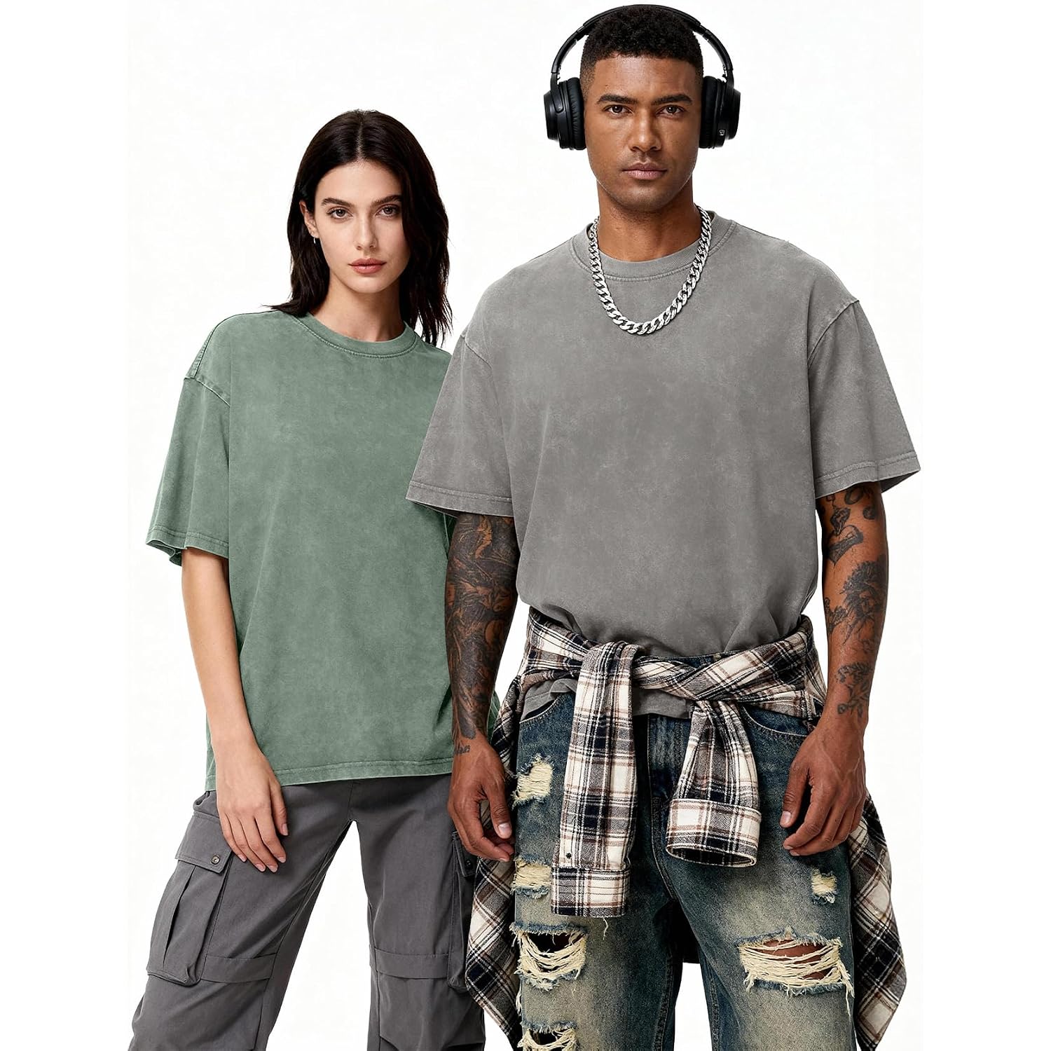 Eiscntd Men'S Oversized T-Shirts Heavyweight Cotton Vintage Washed Loose Fit Unisex Baggy Tee Shirts