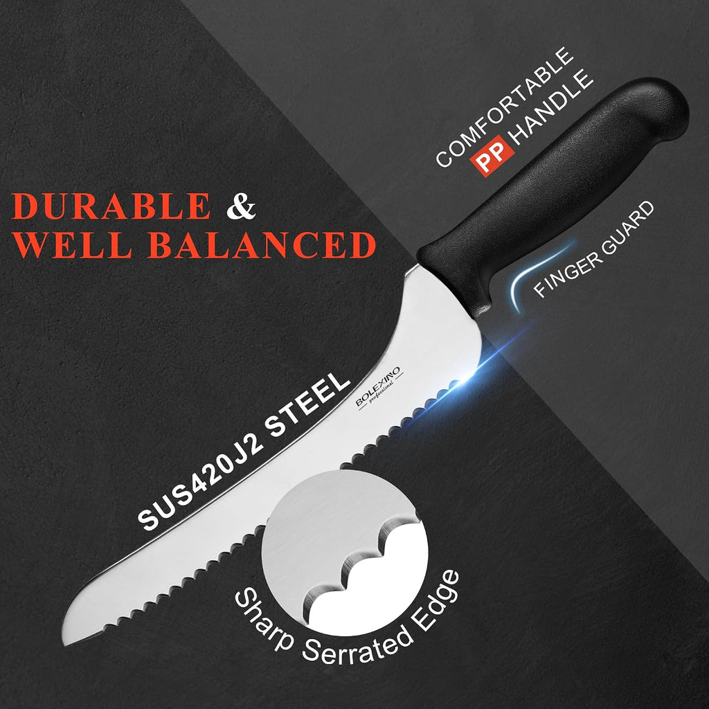 9 Inch Offset Serrated Bread Knife, Wavy Edge Knife, High Carbon Stainless Steel Multi-Purpose Kitchen Knife For Homemade Bread, Crusty Breads, Cake, Bagel