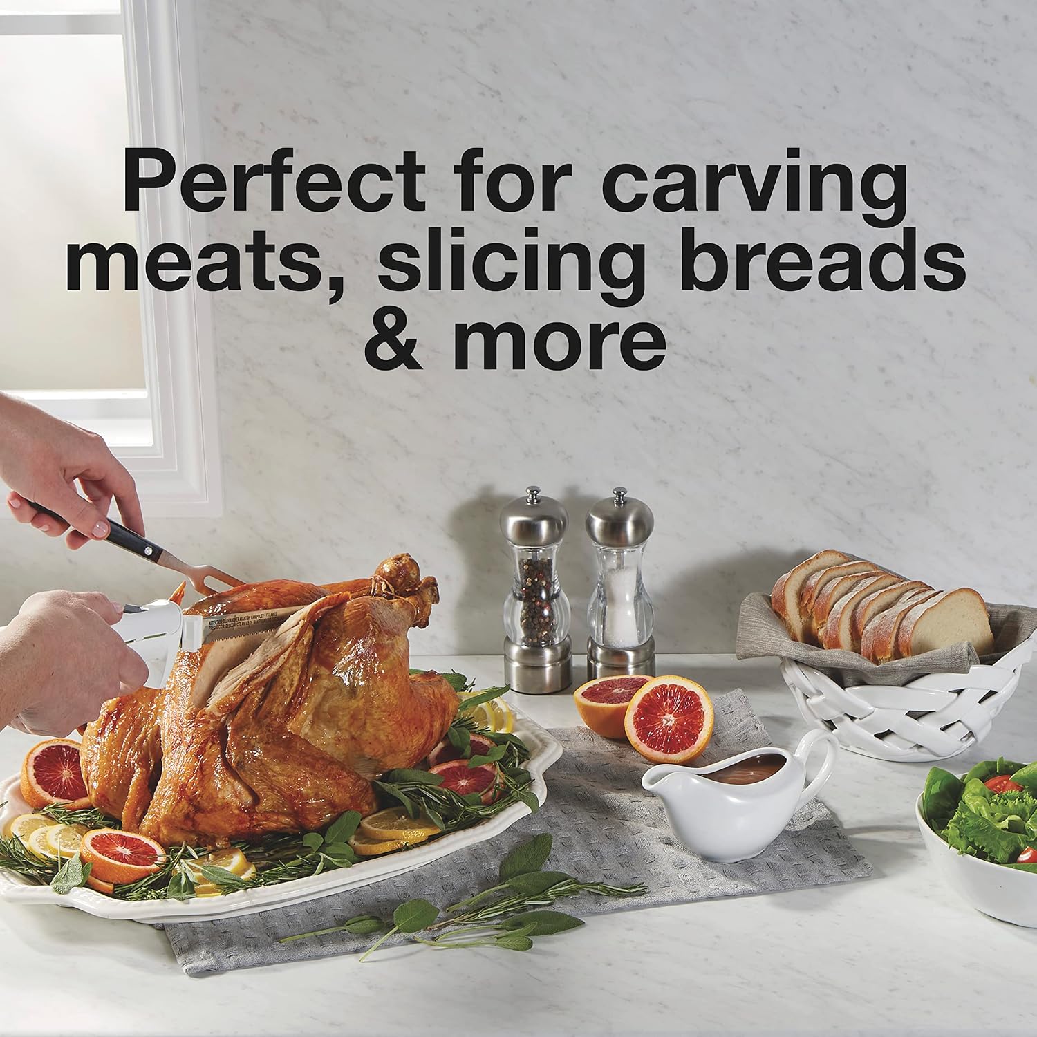 Proctor Silex Easy Slice Electric Knife With Serrated Stainless Steel Blade | For Carving Meats, Bread, Crafting Foam & More | Lightweight With Ergonomic Grip | White | 74312J