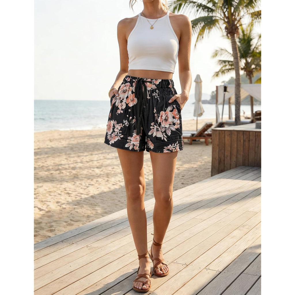 Womens Comfy Drawstring Casual Elastic Waist Pocketed Loose Fit Shorts Plus Size