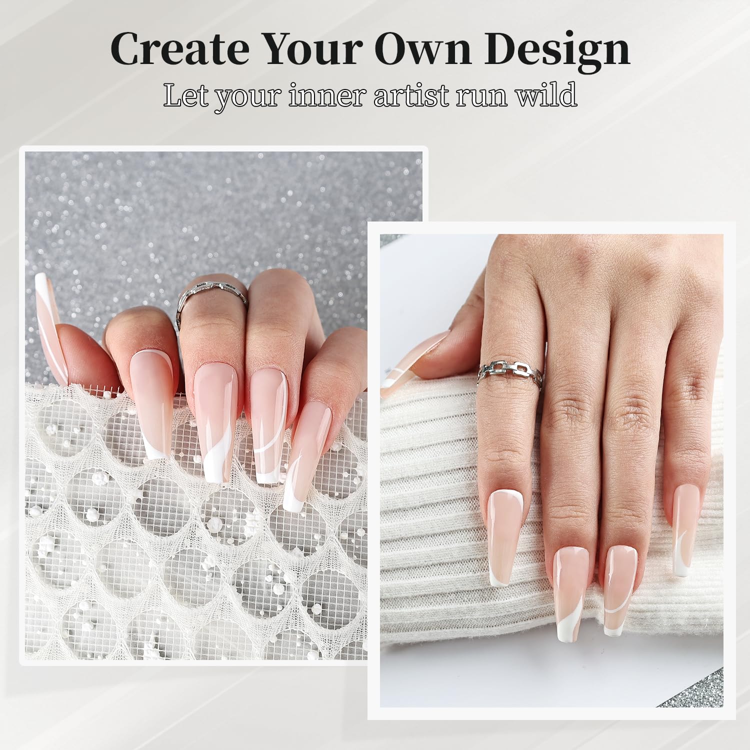JODSONE White Swirl Nail Art Liner Gel Polish,10ml Classic Color 3D Nail Art Pens Effect Nail Print Design with Thin Brush for French Tips Manicure Painting DIY at Home - LB02