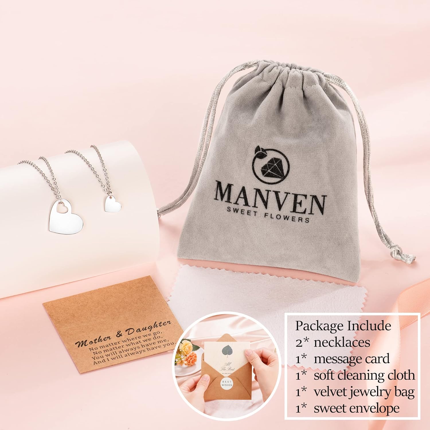 MANVEN Mother Daughter Necklace Set for 2/3 Mothers Day Gifts for Mom Daughter Matching Heart Jewelry Mom Gifts from Daughters Birthday Gifts for Daughter Women