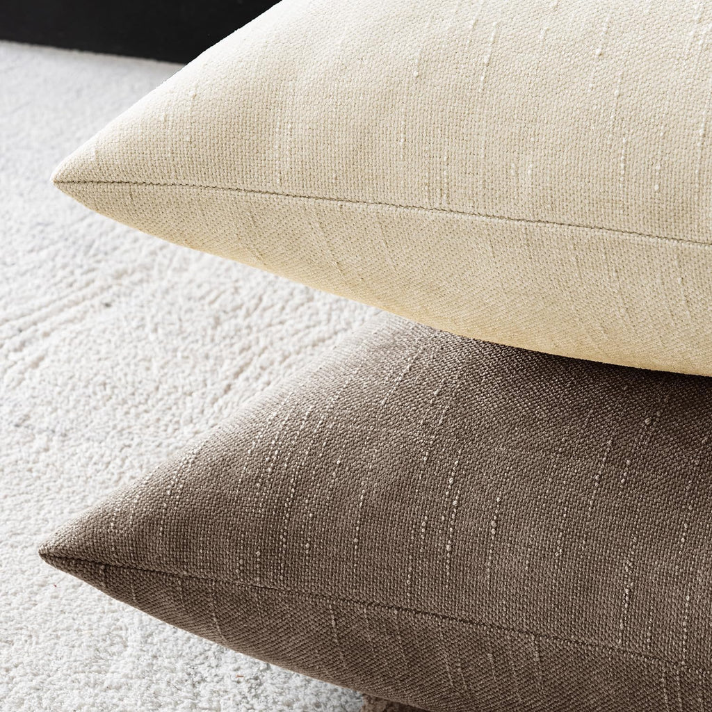 Miulee Pack Of 2 Decorative Throw Pillow Covers Soft Chenille Throw Pillows Solid Neutral Farmhouse Textured Cushion Covers For Couch Sofa Bedroom Living Room 20X20 Inch, Taupe Grey