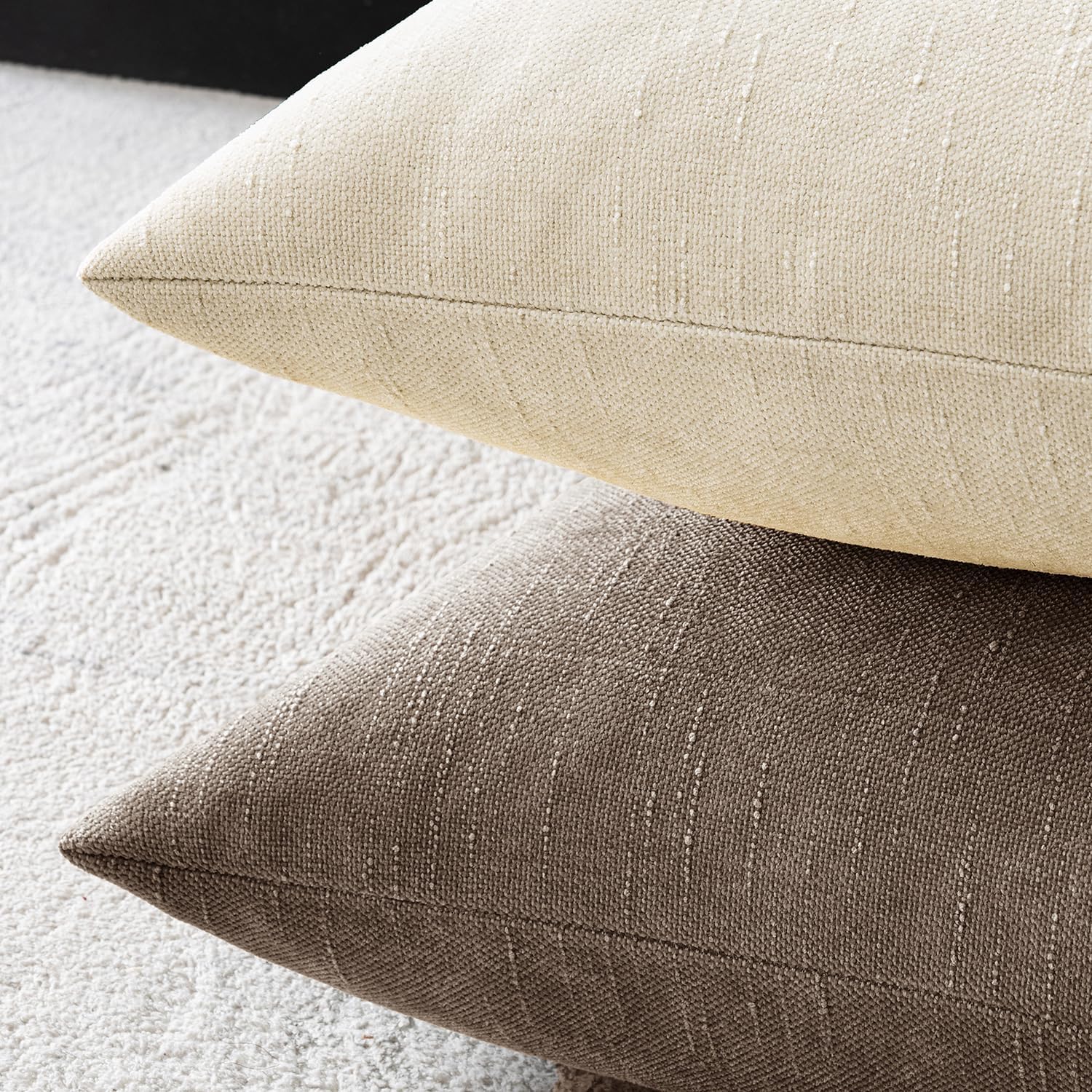 Miulee Pack Of 2 Decorative Throw Pillow Covers Soft Chenille Throw Pillows Solid Neutral Farmhouse Textured Cushion Covers For Couch Sofa Bedroom Living Room 20X20 Inch, Taupe Grey