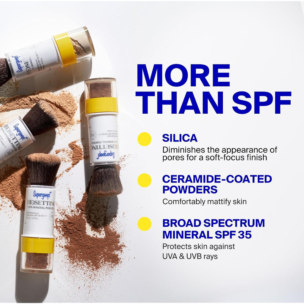 Supergoop! (Re) Setting Face Powder Spf 35 - Broad Spectrum Mineral Sunscreen - 0.15 Oz - Shine Control, Matte Finishing, On-The-Go Sun Protection