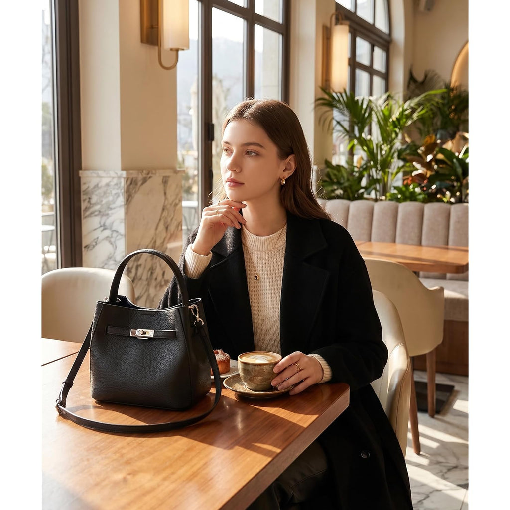 Small Crossbody Bag For Women, Fashion Top Handle Shoulder Purse With Lock Accent, Soft Leather Mini Satchel Tote Bag