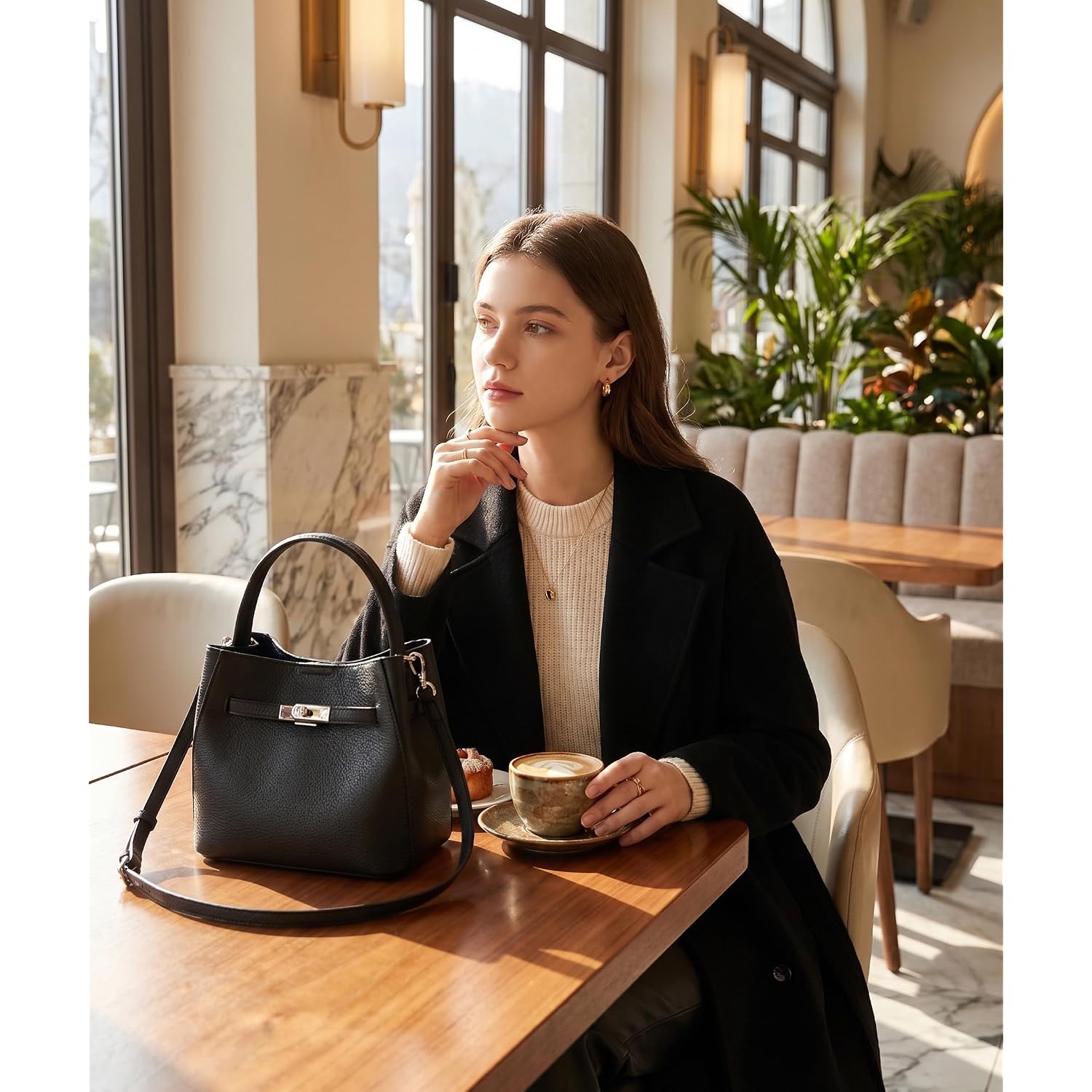Small Crossbody Bag For Women, Fashion Top Handle Shoulder Purse With Lock Accent, Soft Leather Mini Satchel Tote Bag