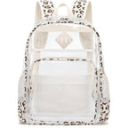 Clear Backpack For Girls Women School Bookbag Heavy Duty Transparent Backpacks (Beige Corduroy Leopard)