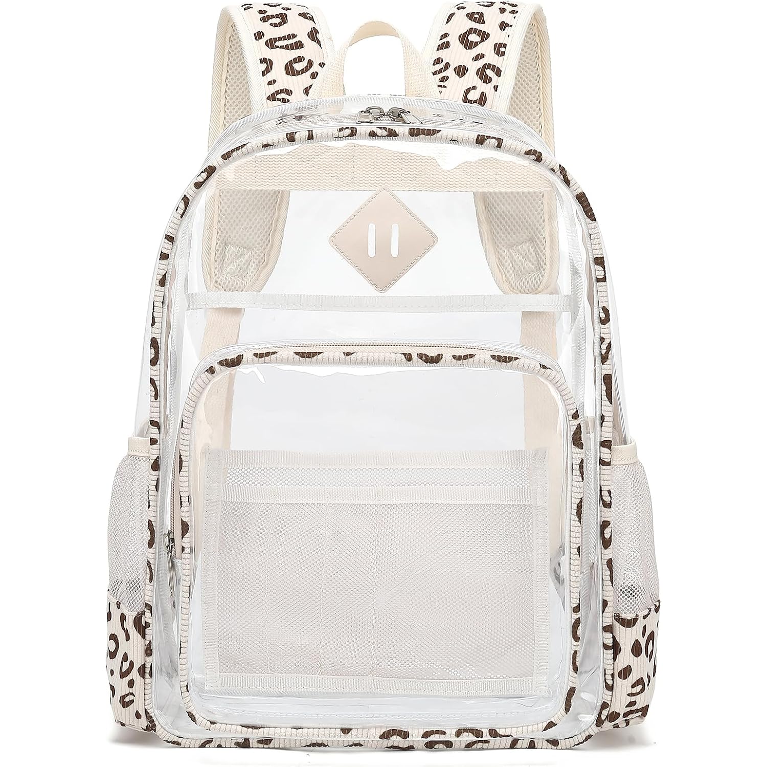 Clear Backpack For Girls Women School Bookbag Heavy Duty Transparent Backpacks (Beige Corduroy Leopard)