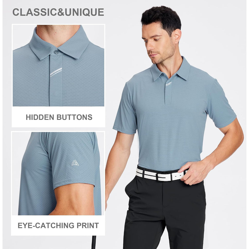 Esabel.C Jacquard Golf Shirts For Men Moisture Wicking Short Sleeve Performance Dry Fit Active Mens Polo Shirts