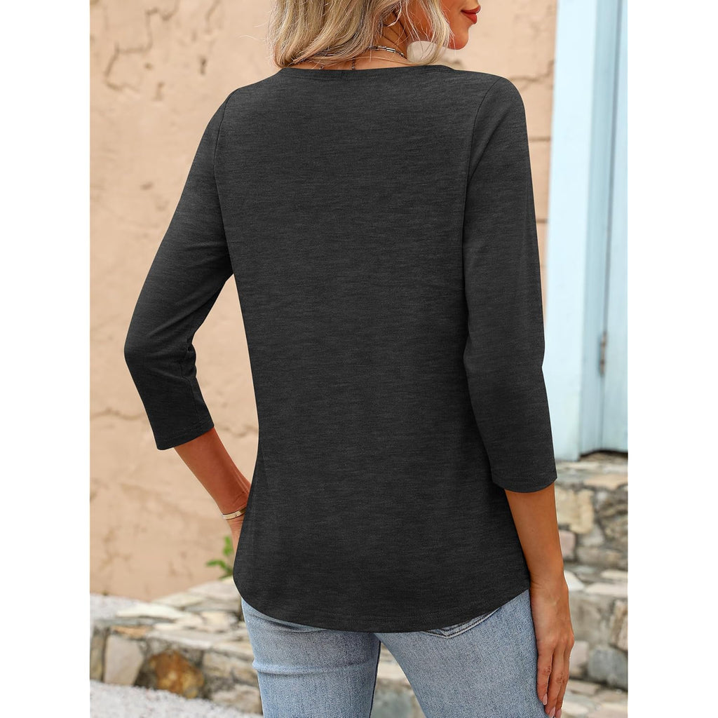 Women 3/4 Length Sleeve Tops 2026 Summer Tshirts Boat Neck Tunic Shirt Basic Tee Blouse Fall Travel Outfits Clothes