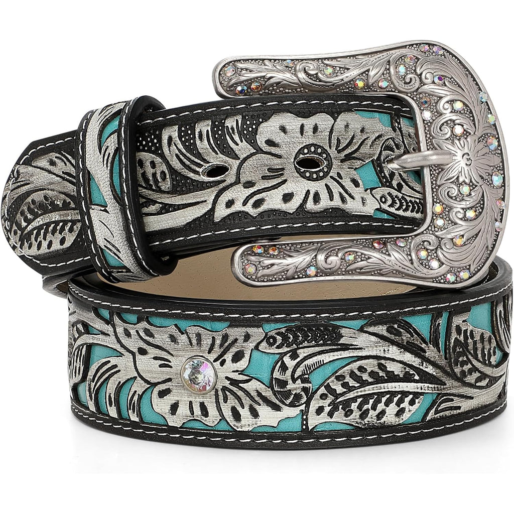 TRIWORKS Western Belts for Women Cowgirl,Cowboy Bling Country Turquoise Belts for Jeans Pants Dresses