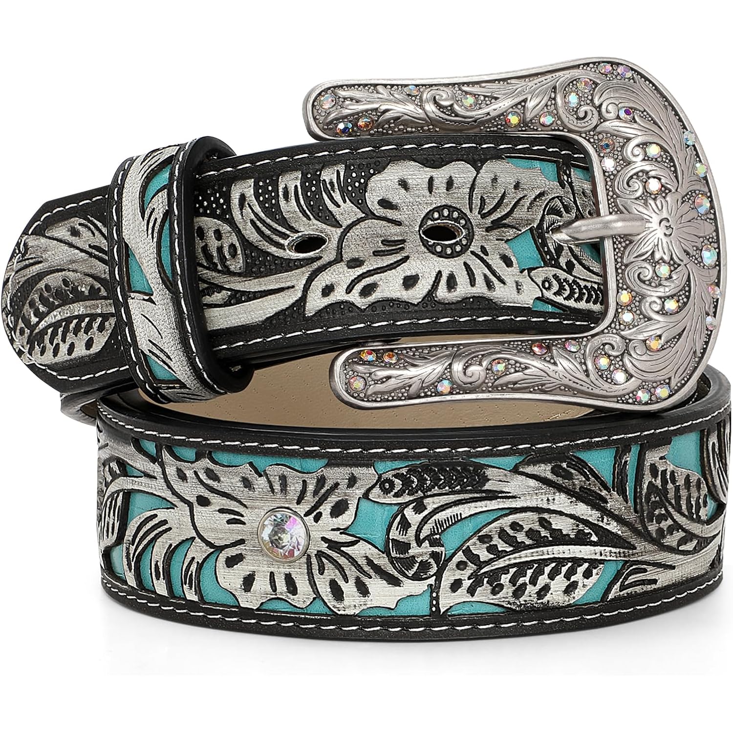 TRIWORKS Western Belts for Women Cowgirl,Cowboy Bling Country Turquoise Belts for Jeans Pants Dresses