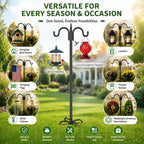 Bird Feeder Pole For Outdoors Heavy Duty, 92 Inch Double Shepherds Hook With 5-Prong Stable Base, 3/4 Inch Thick Hummingbird Feeder Stand For Hanging Plants, Lanterns, 1 Pack