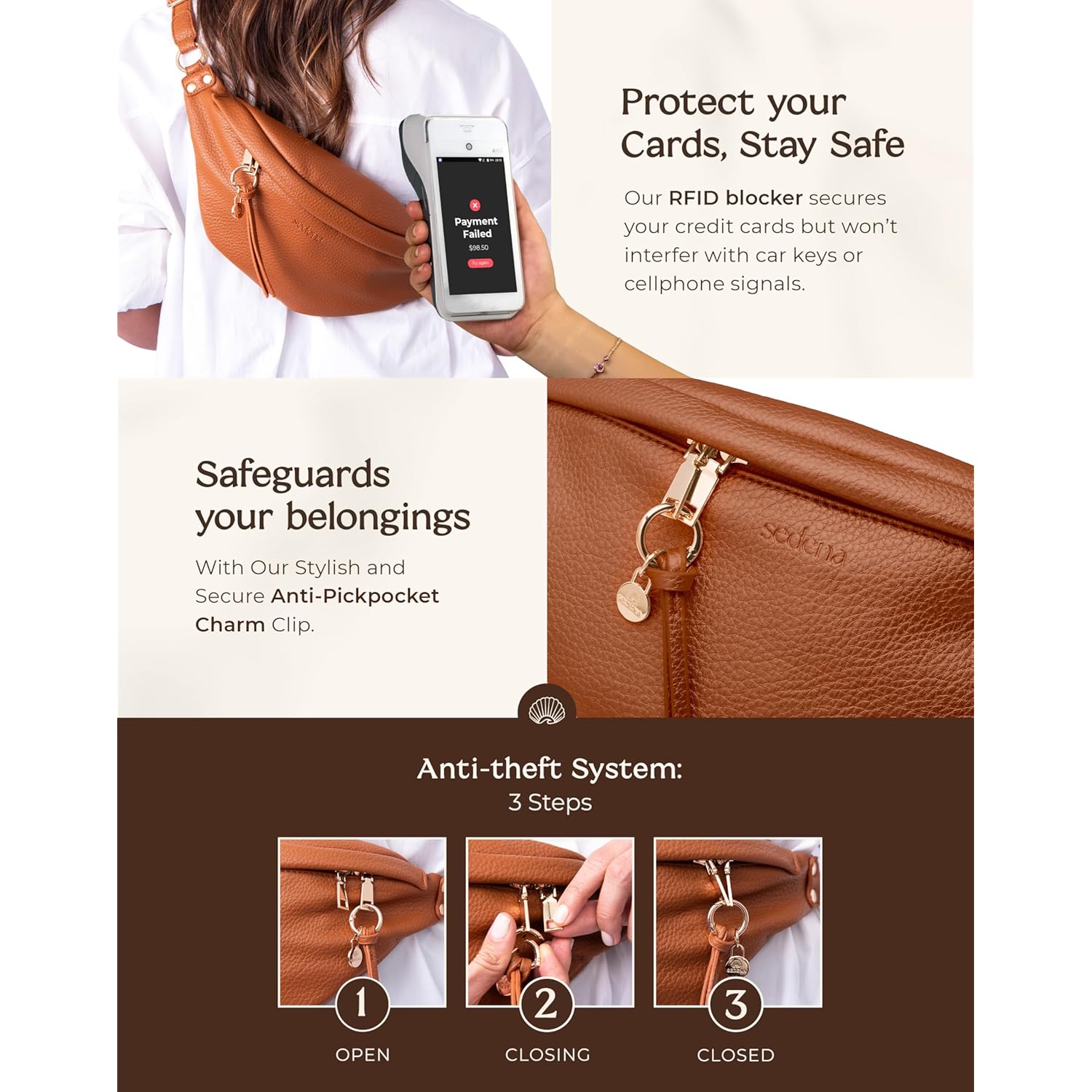 Anti Pickpocket Bag - RFID Crossbody Bag for Travel, Adjustable Strap Multiple Compartments Anti Theft Crossbody Bags for Women Vegan Travel Size Essentials Crossbody Bags for Women Large Size