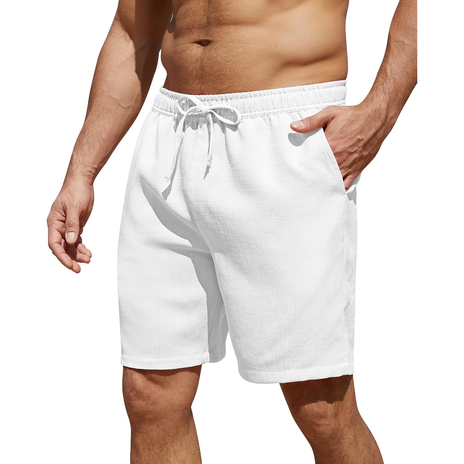 Men'S Casual Shorts Casual Elastic Waist Drawstring 7 Inch Summer Beach Vacation Shorts With Pockets