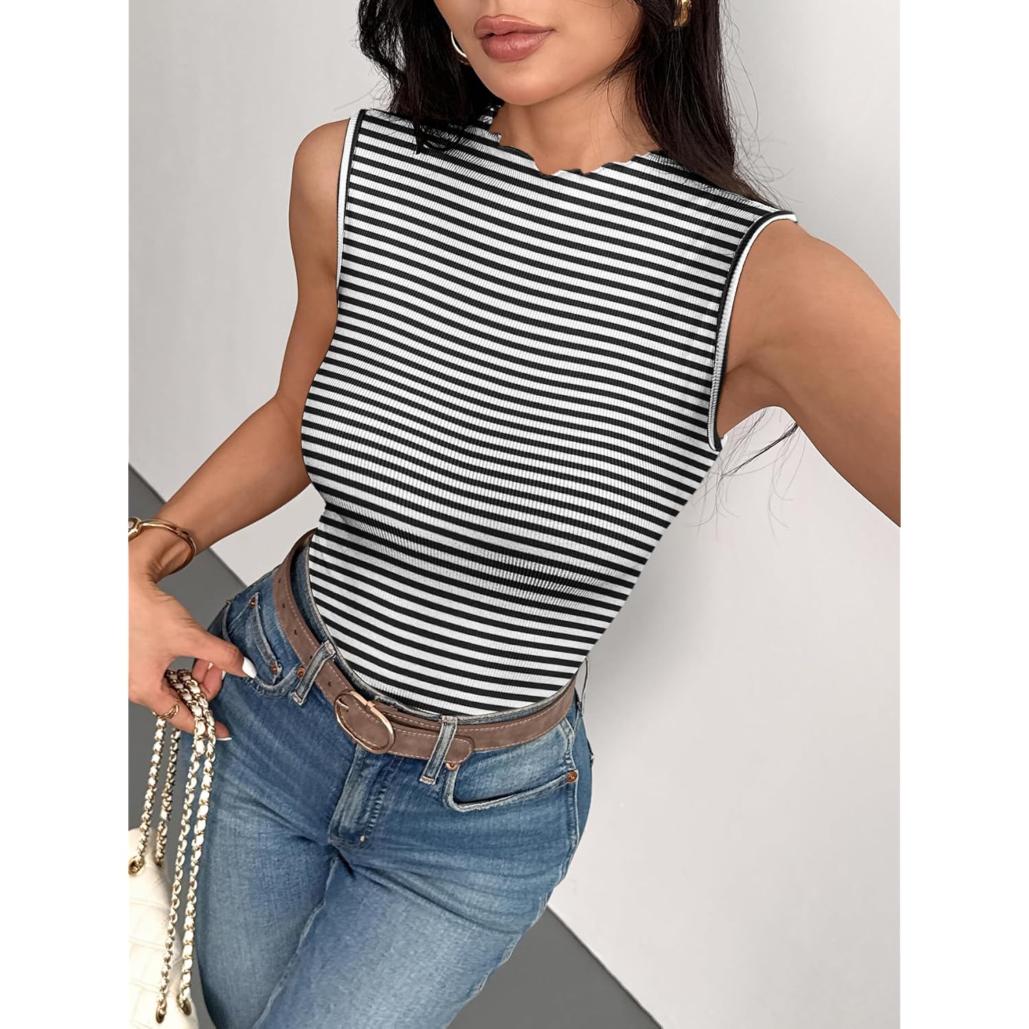 Zeagoo Womens Sleeveless Mock Turtleneck Tank Tops Ribbed Lettuce Trim Tops Basic Slim Fit Shirts Casual Summer Clothes 2026