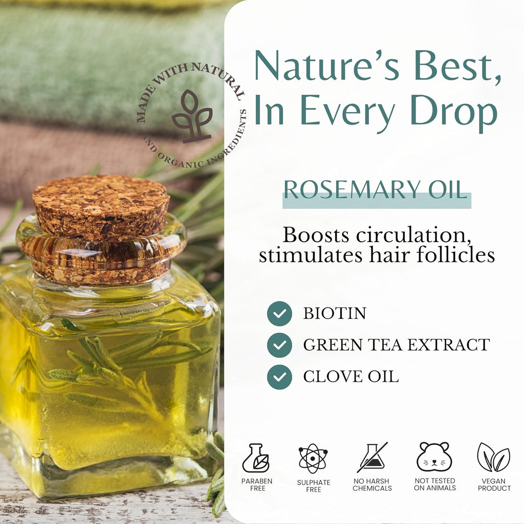 Rosemary Oil Shampoo & Conditioner Set With Biotin & Spirulina For Thinning Hair, Anti-Hair Loss & Strengthening Botanical Formula, Women & Men, Sulfate-Free