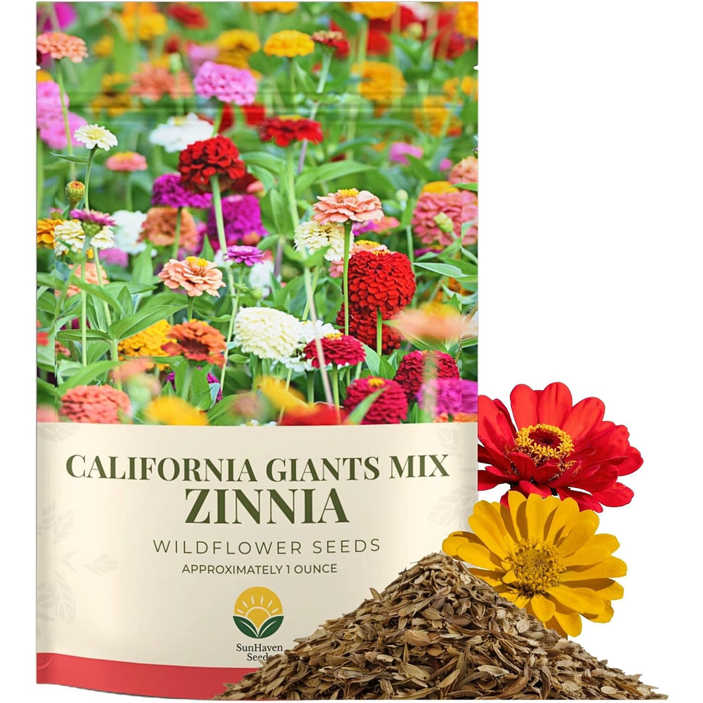 Zinnia Seeds – California Giants Mix – 4,000+ Seeds – 1 Oz Bulk Extra Large Resealable Packet – Premium Heirloom Zinnia Elegans Seeds With Giant Blooms In Vibrant Colors