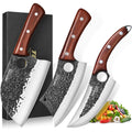 Topfeel 3PCS Butcher Knife Set, Hand Forged Serbian Chef Knives & Meat Cleaver & Viking Knives, Meat Cutting Kitchen Knife Set for Home, Outdoor Cooking, Camping BBQ Gift Idea Men