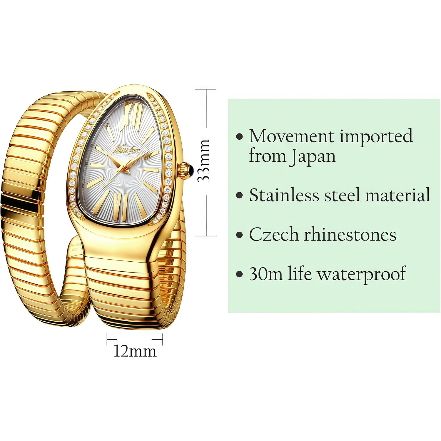 Mastop Snake Face Watch For Women 5.9-7.1In Snake Shape Face Women Watches Ladies Watches Waterproof Steel Dainty Dress Female Wrist Watches Relogio Feminino