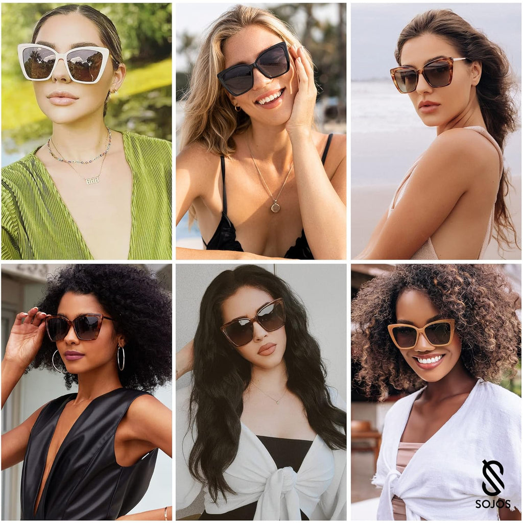 SOJOS Trendy Polarized Sunglasses For Women Retro Womens Oversized Square Cat Eye Sun Glasses UV Protection SJ2206