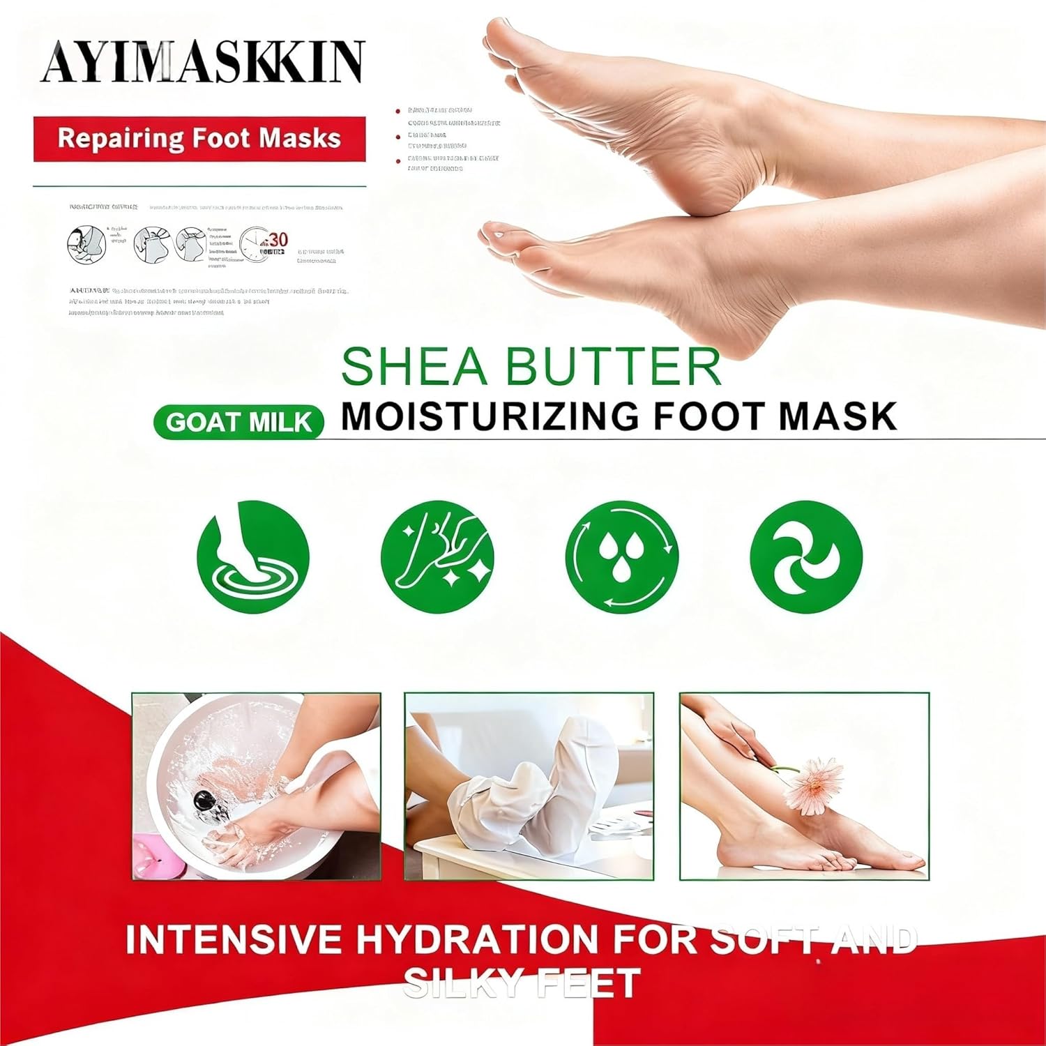 Foot Masks for Dry Cracked Feet, Lavender Moisturizing Socks - Intensive Hydrating Foot Care & Cracked Heel Treatment, 5 Pairs